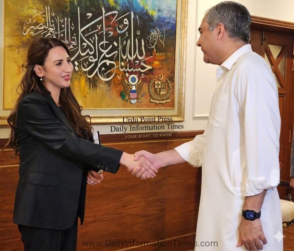 ​Federal Interior Minister Mohsin Naqvi and US Ambassador Natalie Baker discussing high-level talks in Islamabad.
