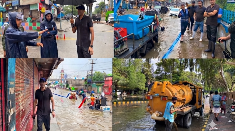 Deputy Commissioner Gujranwala Naveed Ahmed inspecting drainage operations after rain