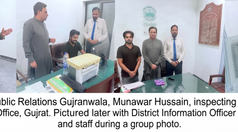 Director Public Relations Munawar Hussain reviewing records at the District Office Gujrat