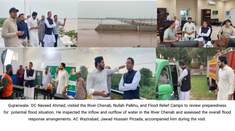 Deputy Commissioner reviewing flood response arrangements during a visit to Wazirabad.