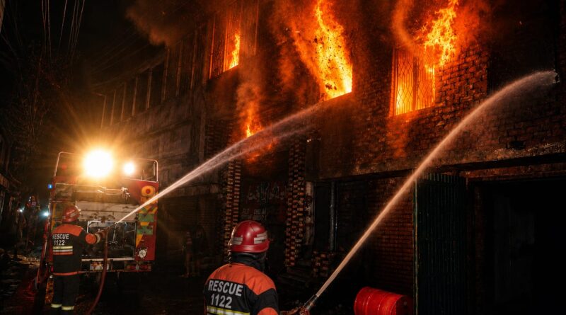 Rescue 1122 personnel extinguishing fire at Hero Gatta Factory in Gujranwala